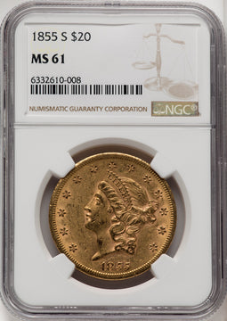 1855-S $20 Liberty Double Eagle NGC MS61
