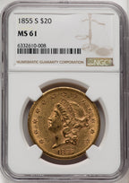 1855-S $20 Liberty Double Eagle NGC MS61