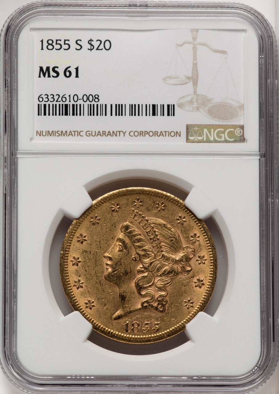 1855-S $20 Liberty Double Eagle NGC MS61