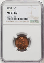 1954 1C RD Lincoln Cent NGC MS67 (767614006)