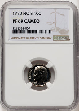 1970 10C NO S CA Proof Roosevelt Dime NGC PR69