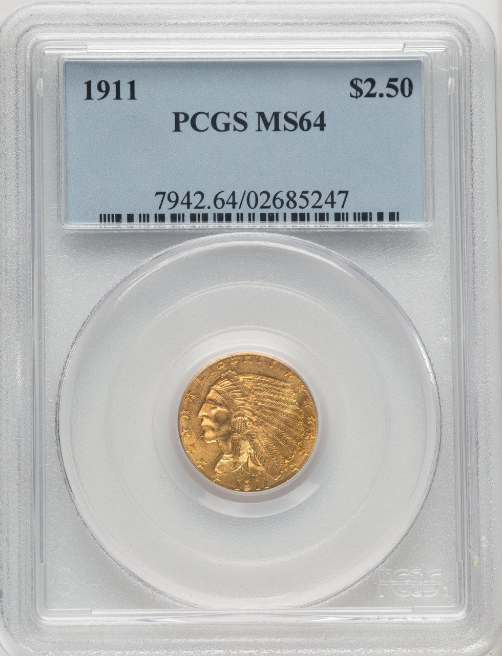 1911 $2.50 Indian Quarter Eagle PCGS MS64 (506444083)