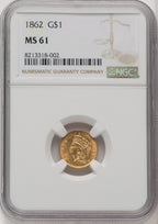 1862 G$1 Gold Dollar NGC MS61 (771675023)