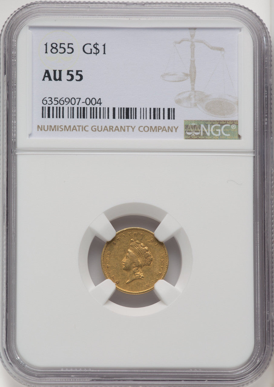 1855 G$1 Type Two Gold Dollar NGC AU55 (771656065)