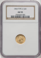 1854 G$1 Type Two Gold Dollar NGC AU55 (771656063)
