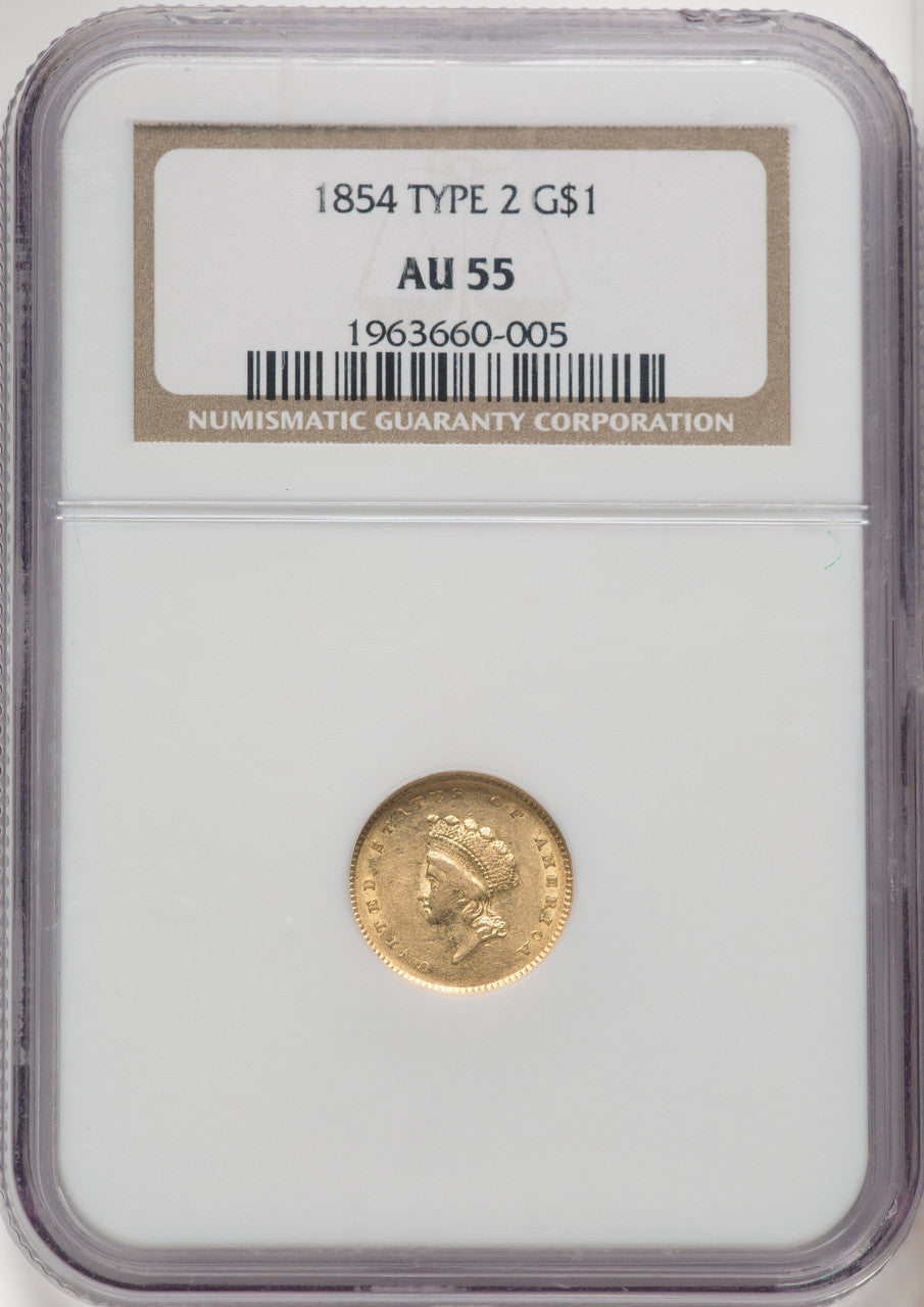 1854 G$1 Type Two Gold Dollar NGC AU55 (771656063)