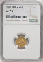 1854 G$1 Type Two Gold Dollar NGC AU53 (771656061)
