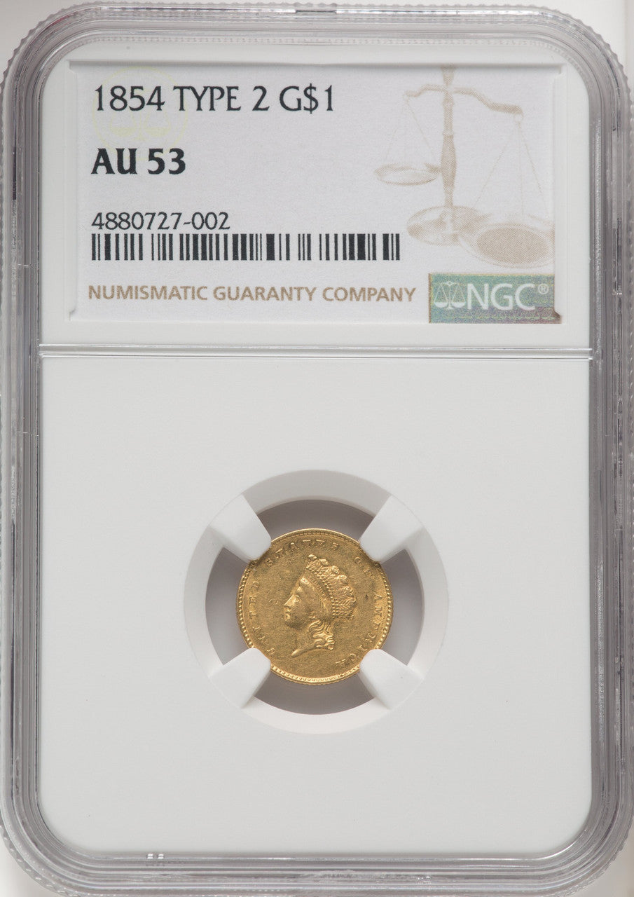1854 G$1 Type Two Gold Dollar NGC AU53 (771656061)