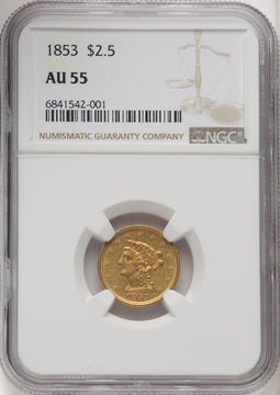 1853 $2.50 Liberty Quarter Eagle NGC AU55 (771656071)