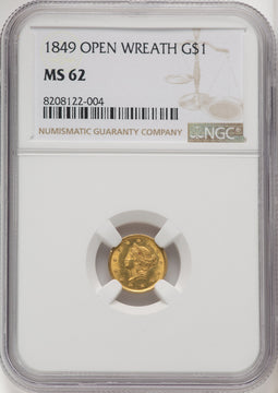 1849 G$1 Gold Dollar NGC MS62