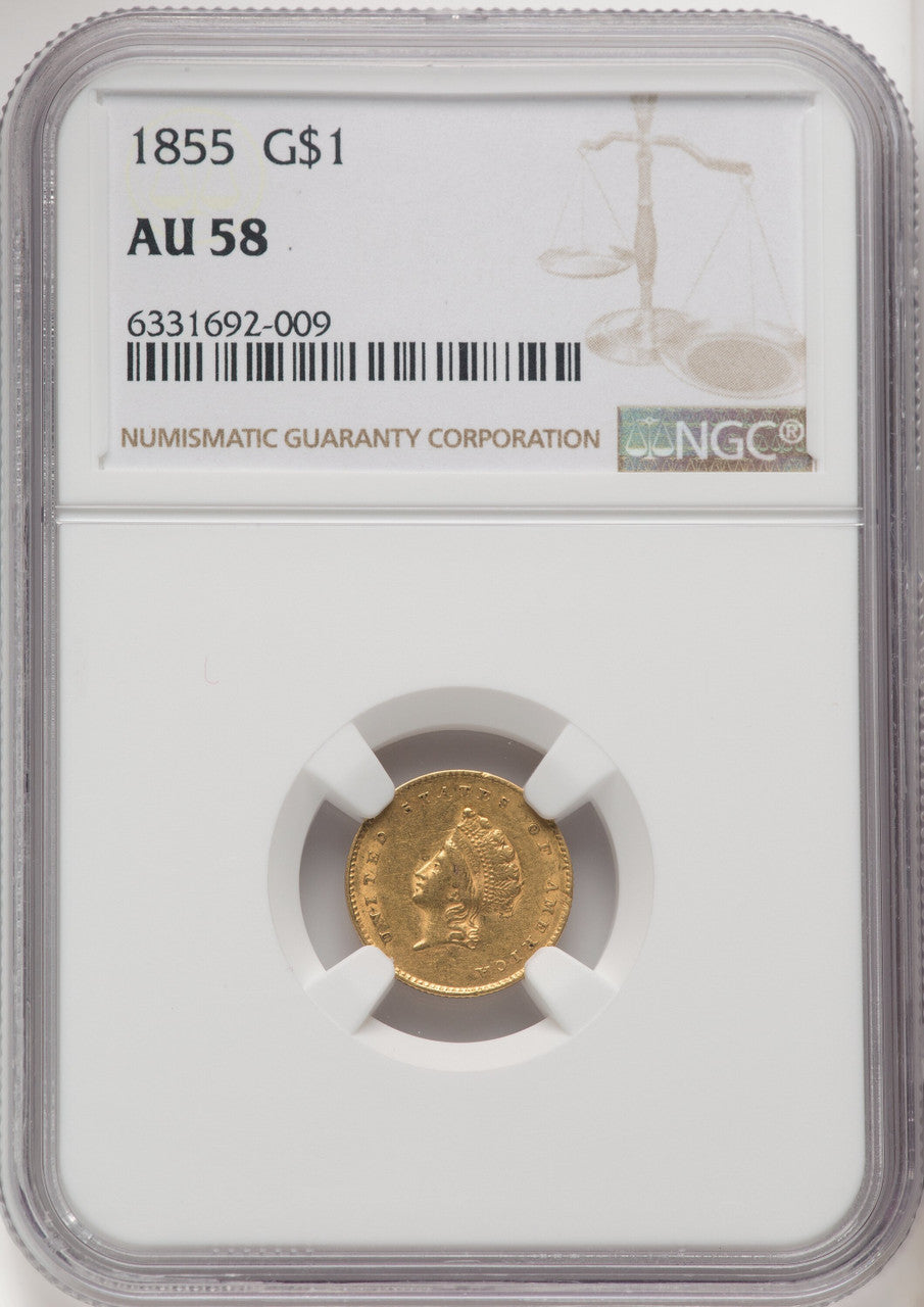 1855 G$1 Type Two Gold Dollar NGC AU58 (771656067)