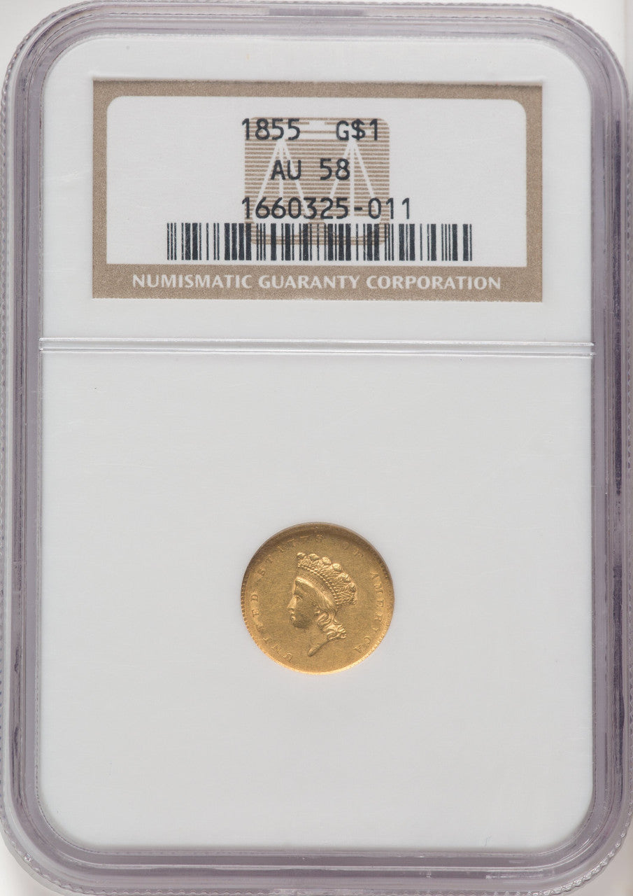1855 G$1 Type Two Gold Dollar NGC AU58 (771656066)