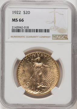 1922 $20 Saint-Gaudens Double Eagle NGC MS66 (771813006)