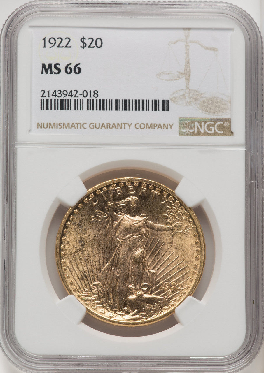 1922 $20 Saint-Gaudens Double Eagle NGC MS66 (771813006)