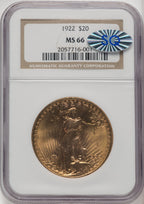 1922 $20 Saint-Gaudens Double Eagle NGC MS66 (771813007)