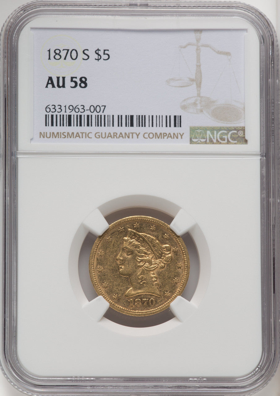 1870-S $5 Liberty Half Eagle NGC AU58 (771813020)