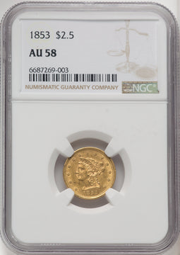 1853 $2.50 Liberty Quarter Eagle NGC AU58 (771656073)
