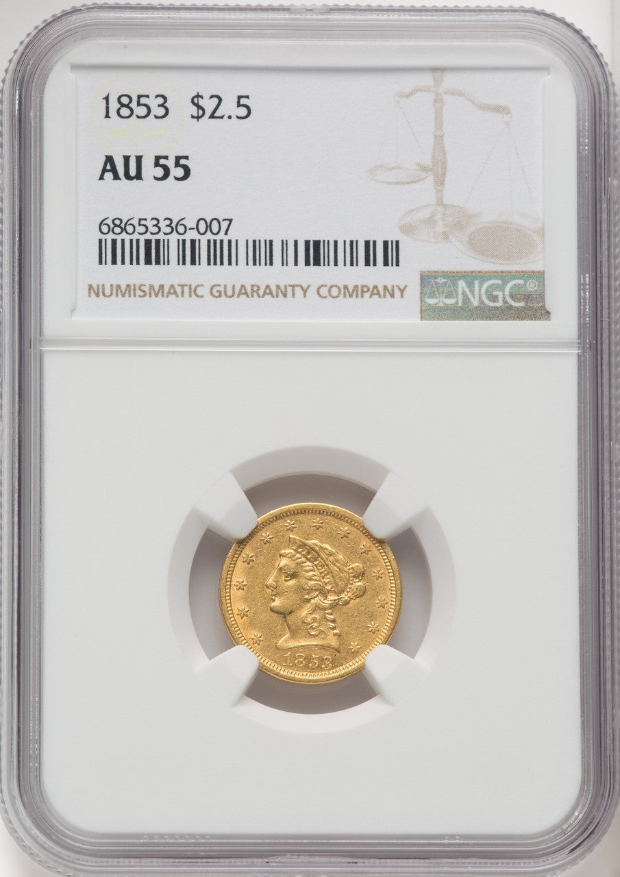 1853 $2.50 Liberty Quarter Eagle NGC AU55 (771656072)
