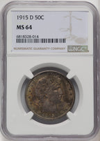 1915-D 50C Barber Half Dollar NGC MS64