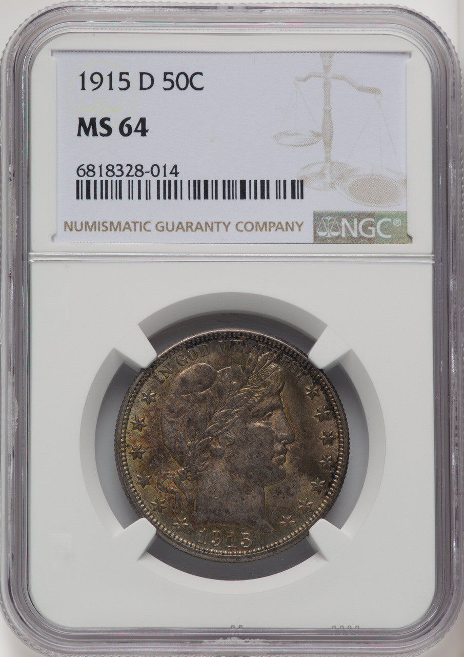 1915-D 50C Barber Half Dollar NGC MS64