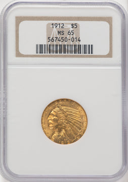 1912 $5 Indian Half Eagle NGC MS65 (771810002)