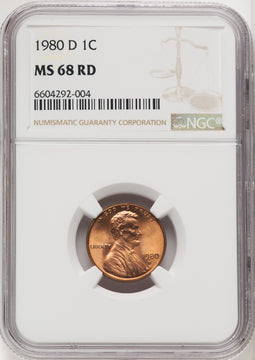 1980-D 1C RD Lincoln Cent NGC MS68