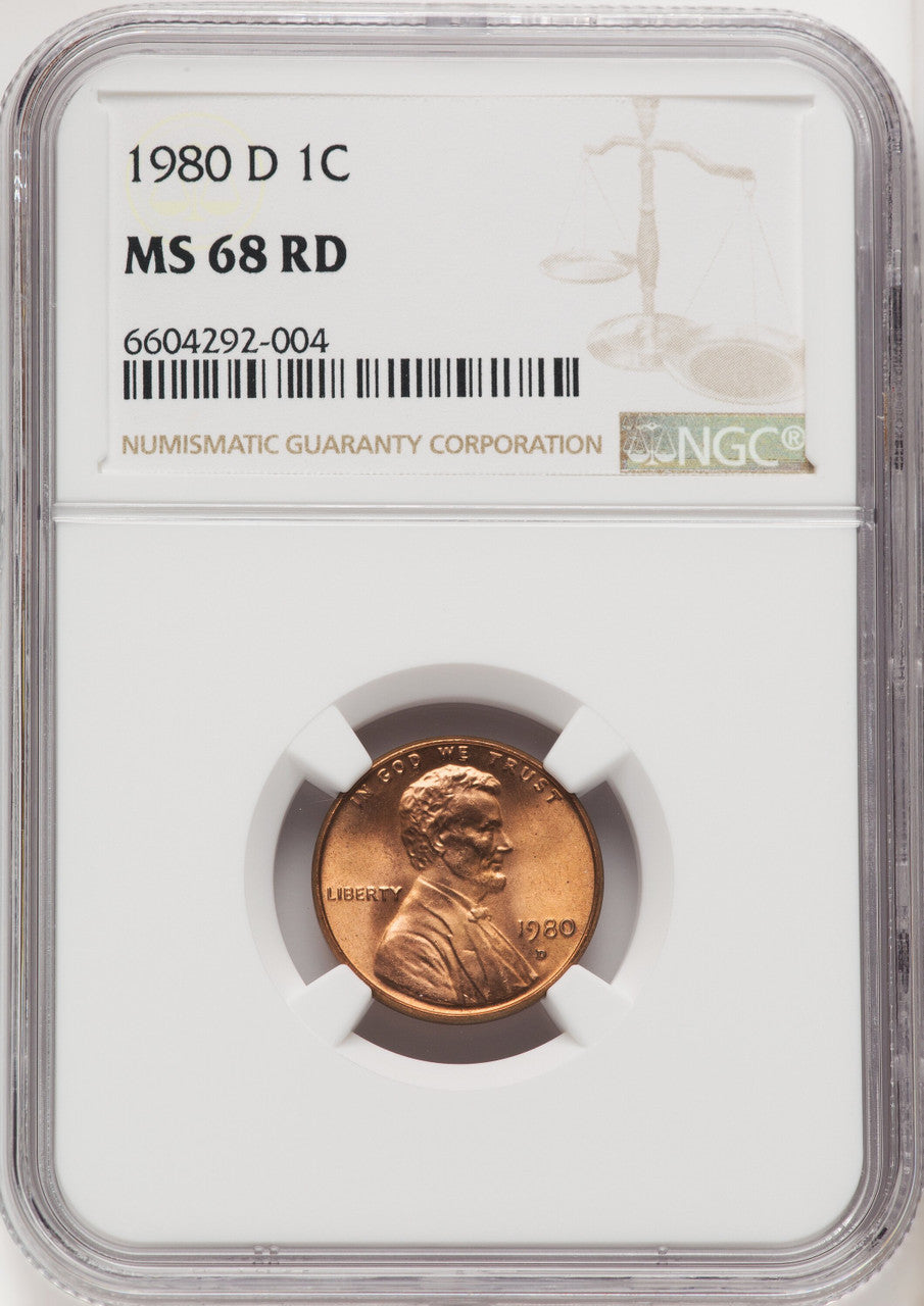 1980-D 1C RD Lincoln Cent NGC MS68