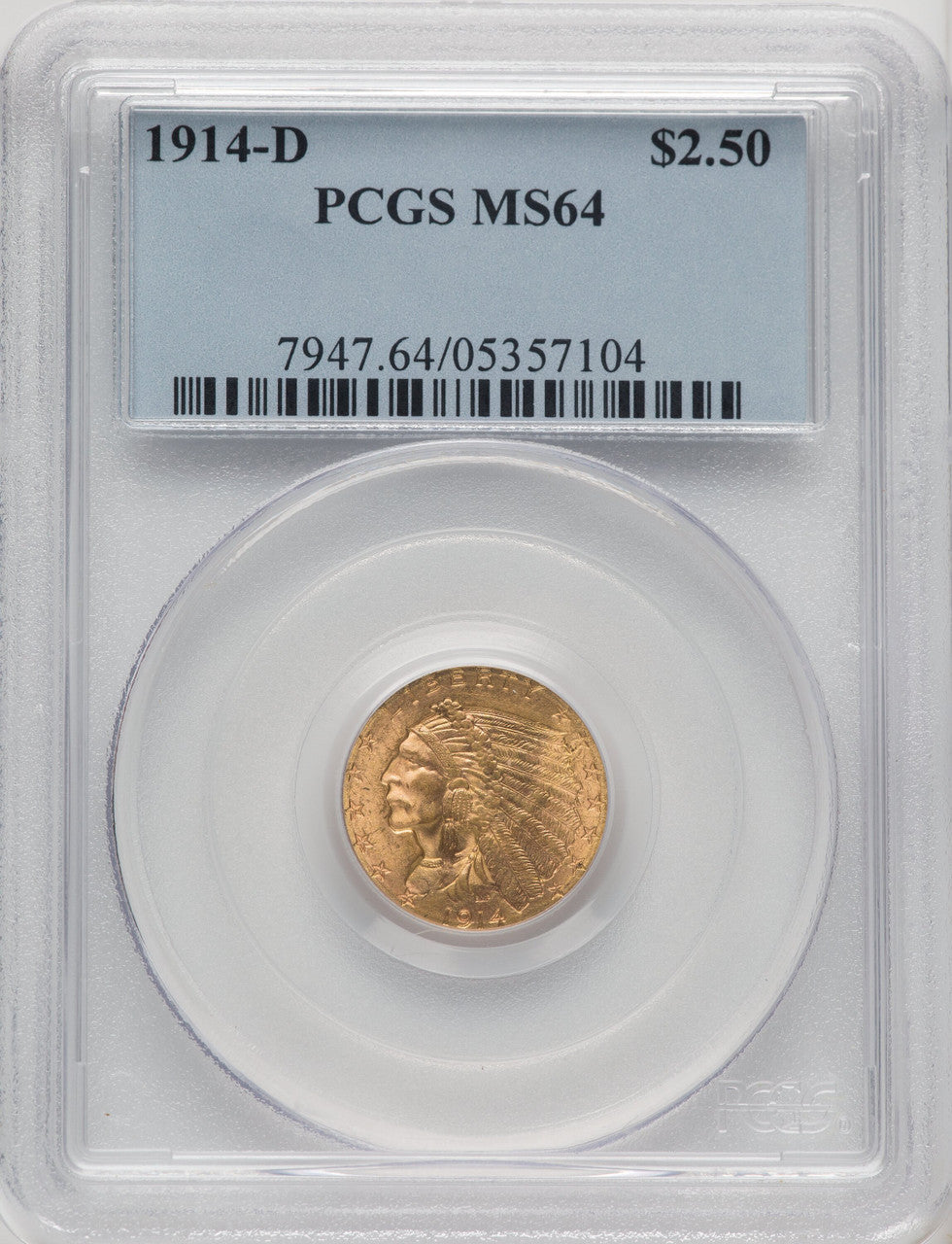 1914-D $2.50 Indian Quarter Eagle PCGS MS64 (506444088)