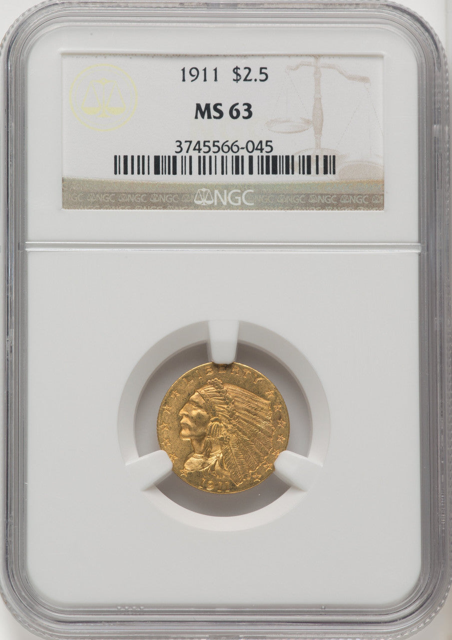 1911 $2.50 Indian Quarter Eagle NGC MS63 (771207032)