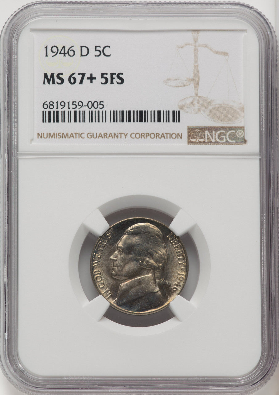 1946-D 5C FS Jefferson Nickel NGC MS67+
