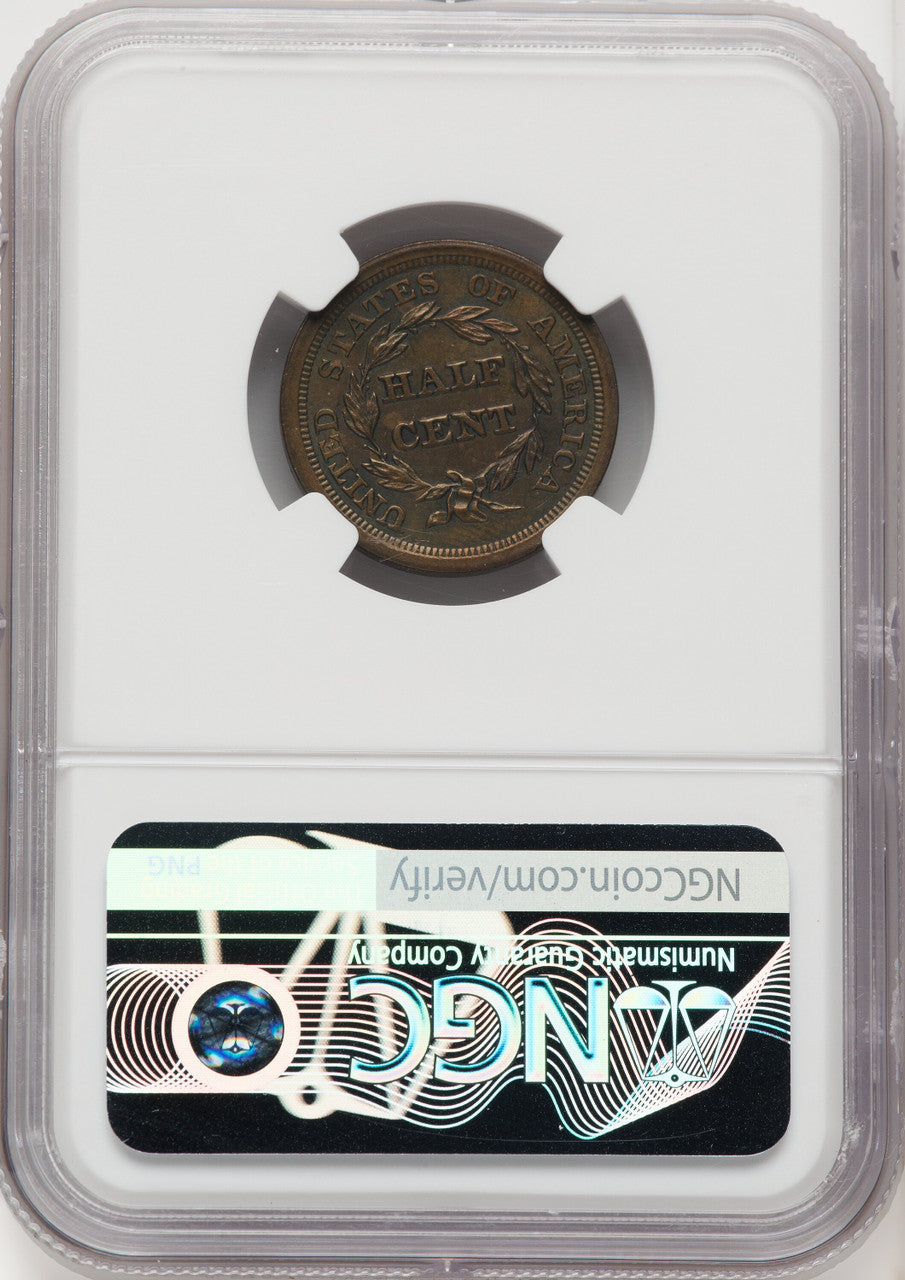 1854 1/2 C C-1 BN Half Cent NGC MS65+