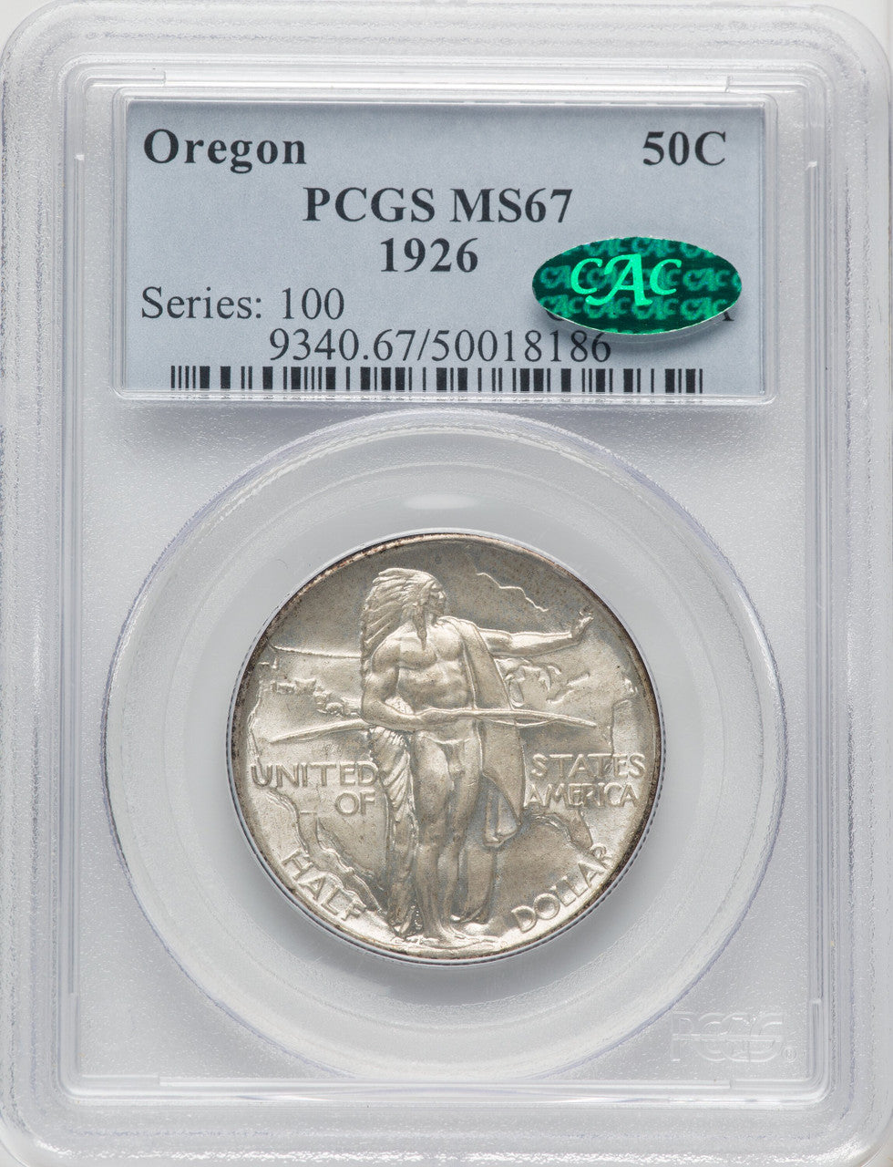1926 50C Oregon CAC Commemorative Silver PCGS MS67