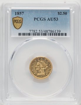 1857 $2.50 Liberty Quarter Eagle PCGS AU53 (771656074)