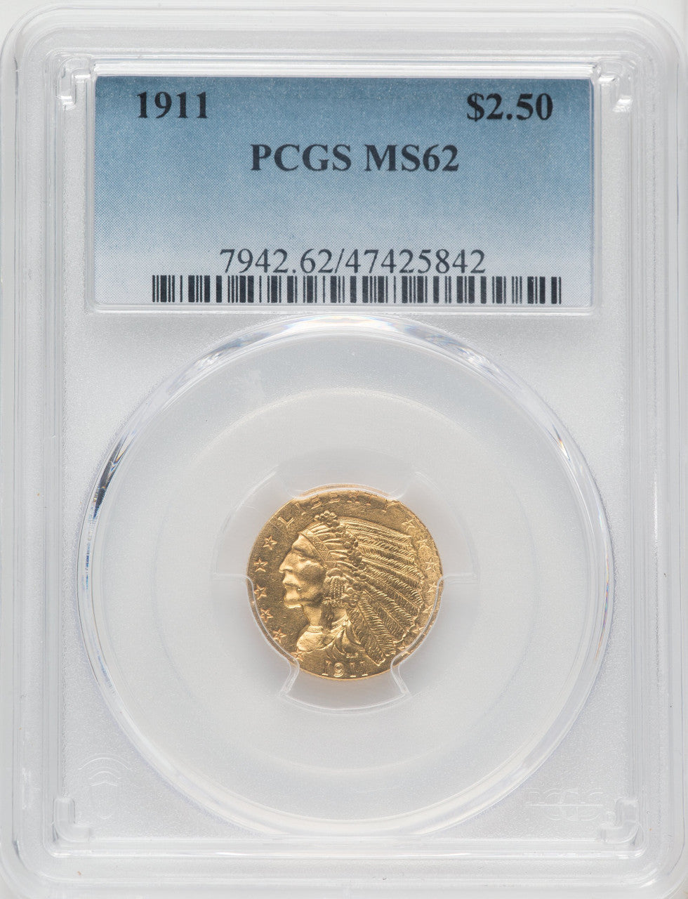 1911 $2.50 Indian Quarter Eagle PCGS MS62 (771656078)