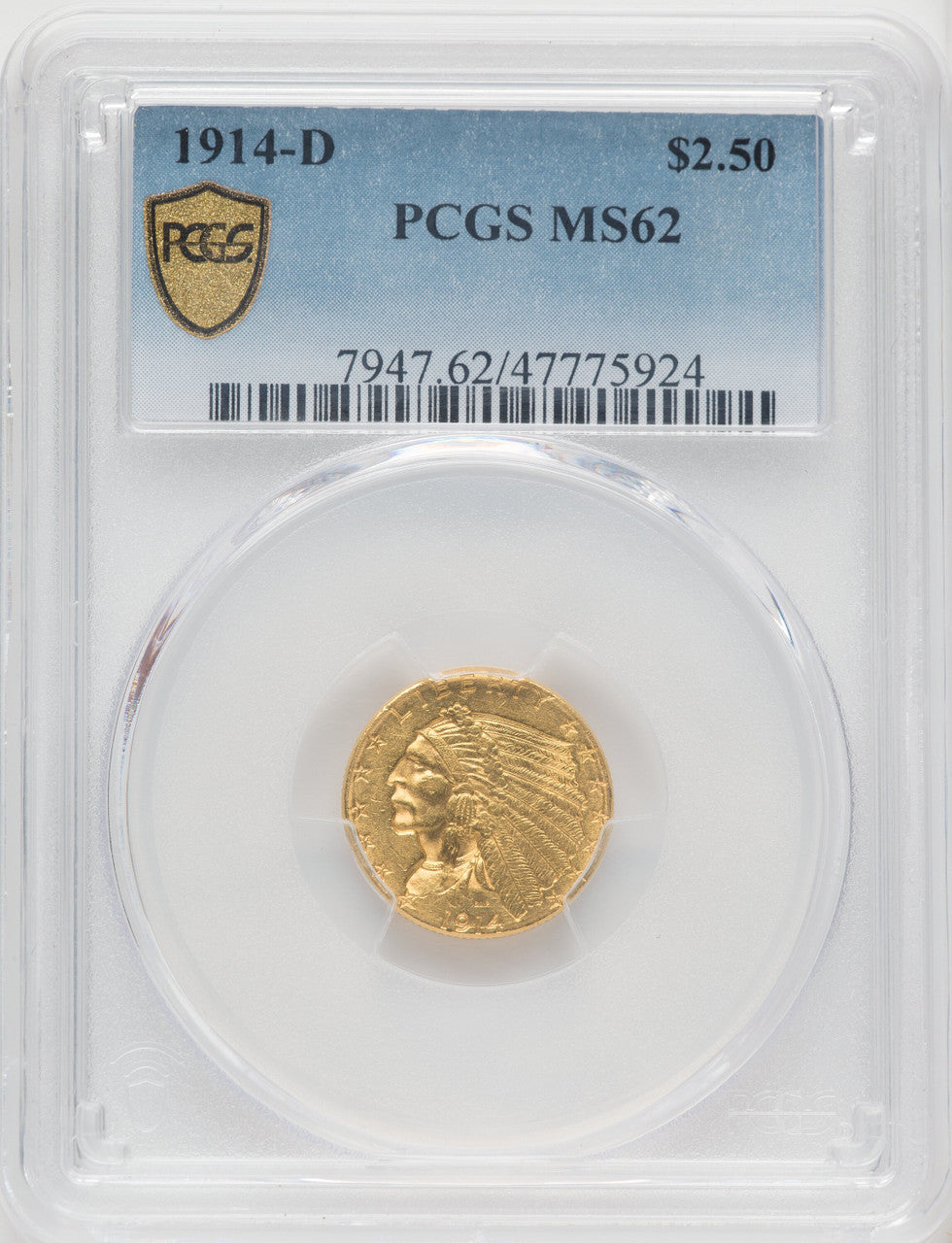 1914-D $2.50 Indian Quarter Eagle PCGS MS62 (771656079)