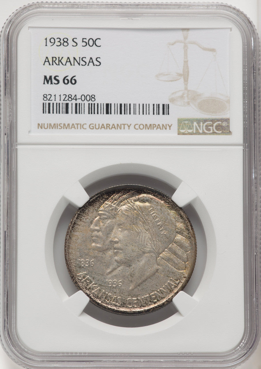 1938-S 50C Arkansas Commemorative Silver NGC MS66 (771656083)
