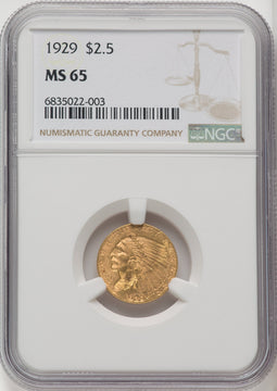 1929 $2.50 Brown Label Indian Quarter Eagle NGC MS65