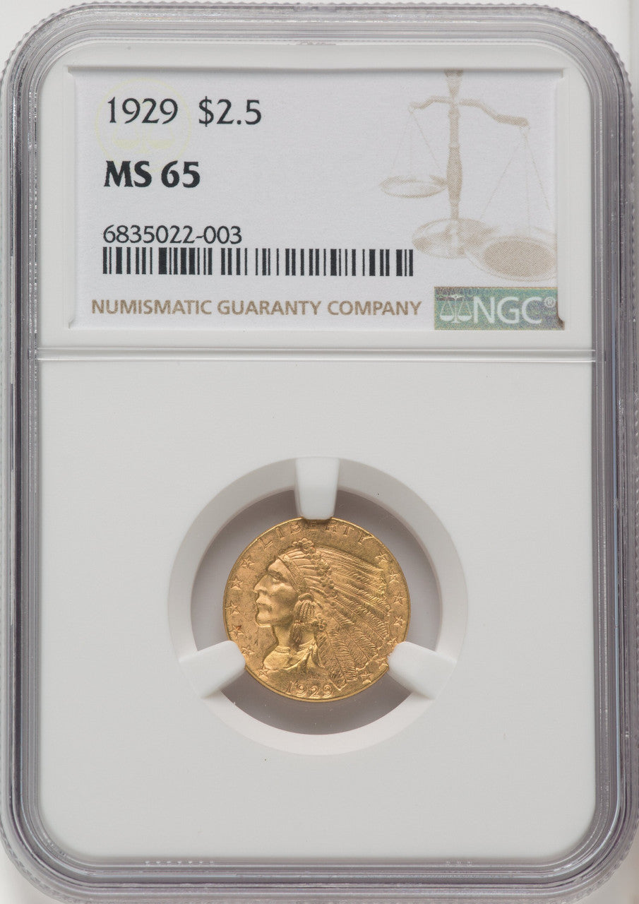 1929 $2.50 Brown Label Indian Quarter Eagle NGC MS65