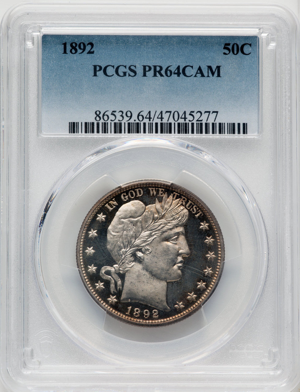 1892 50C CA Proof Barber Half Dollar PCGS PR64