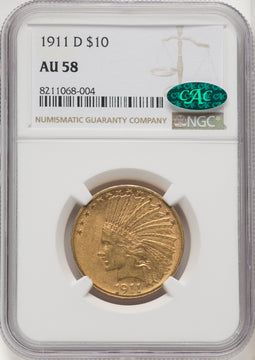 1911-D $10 CAC Indian Eagle NGC AU58