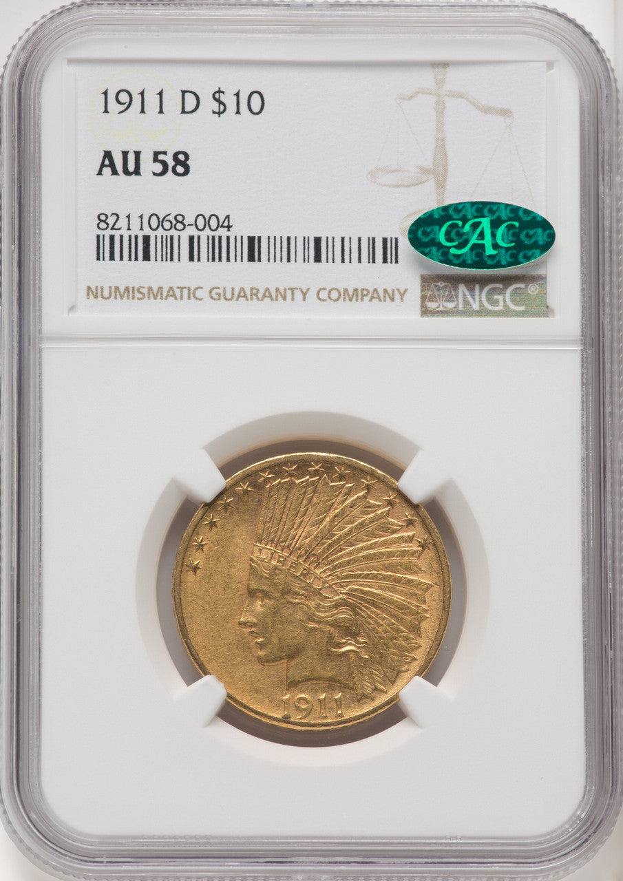 1911-D $10 CAC Indian Eagle NGC AU58