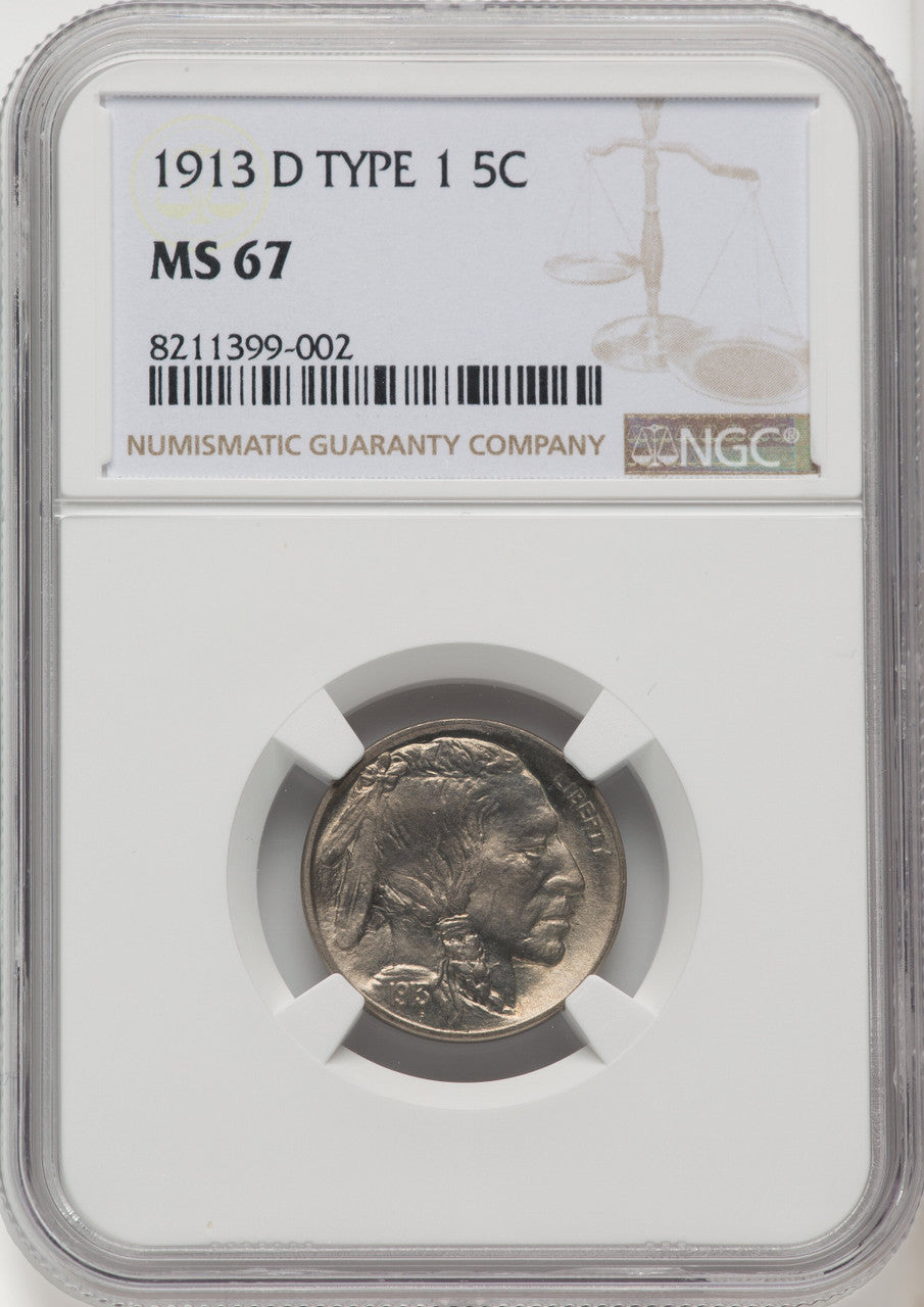 1913-D Type One 5C Buffalo Nickel NGC MS67 (770406001)