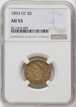 1893-CC $5 Liberty Half Eagle NGC AU53