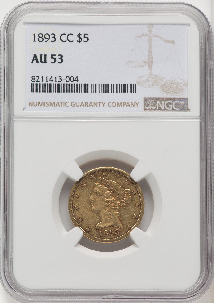 1893-CC $5 Liberty Half Eagle NGC AU53