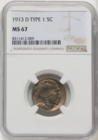 1913-D Type One 5C Buffalo Nickel NGC MS67 (771105003)