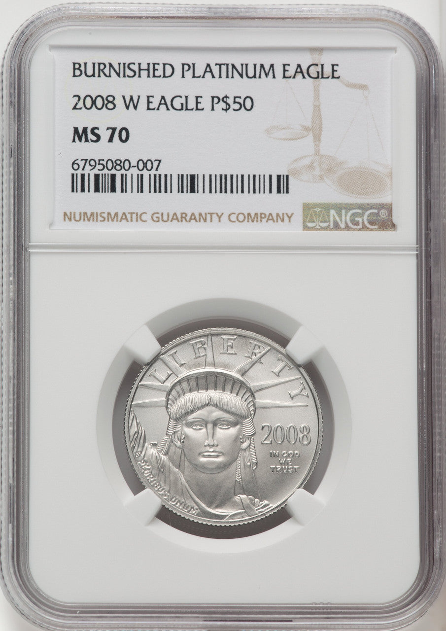2008-W $50 Half-Ounce Platinum Eagle Burnished Brown Label NGC MS70 (759903030)