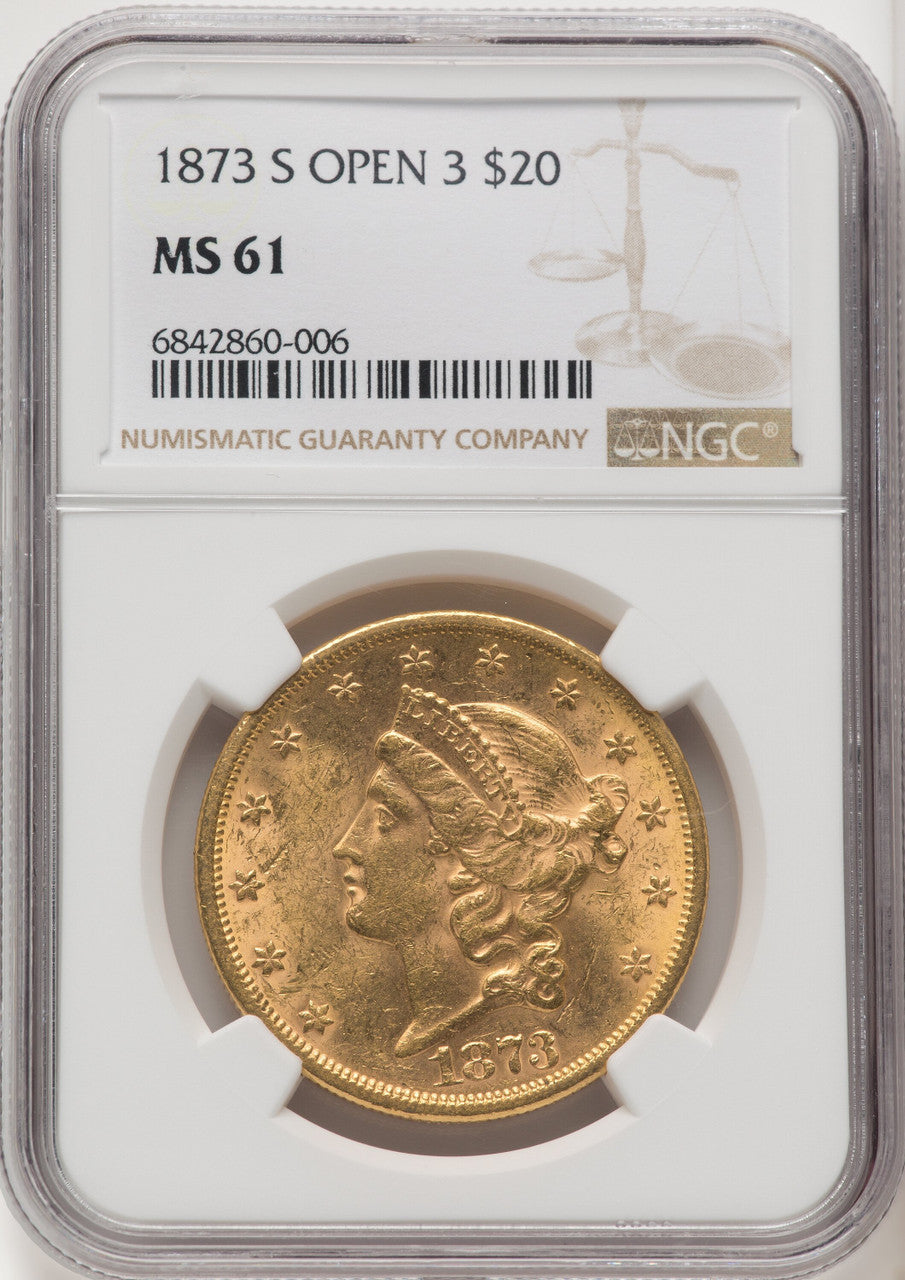1873-S $20 OPEN 3 Liberty Double Eagle NGC MS61 (771041017)