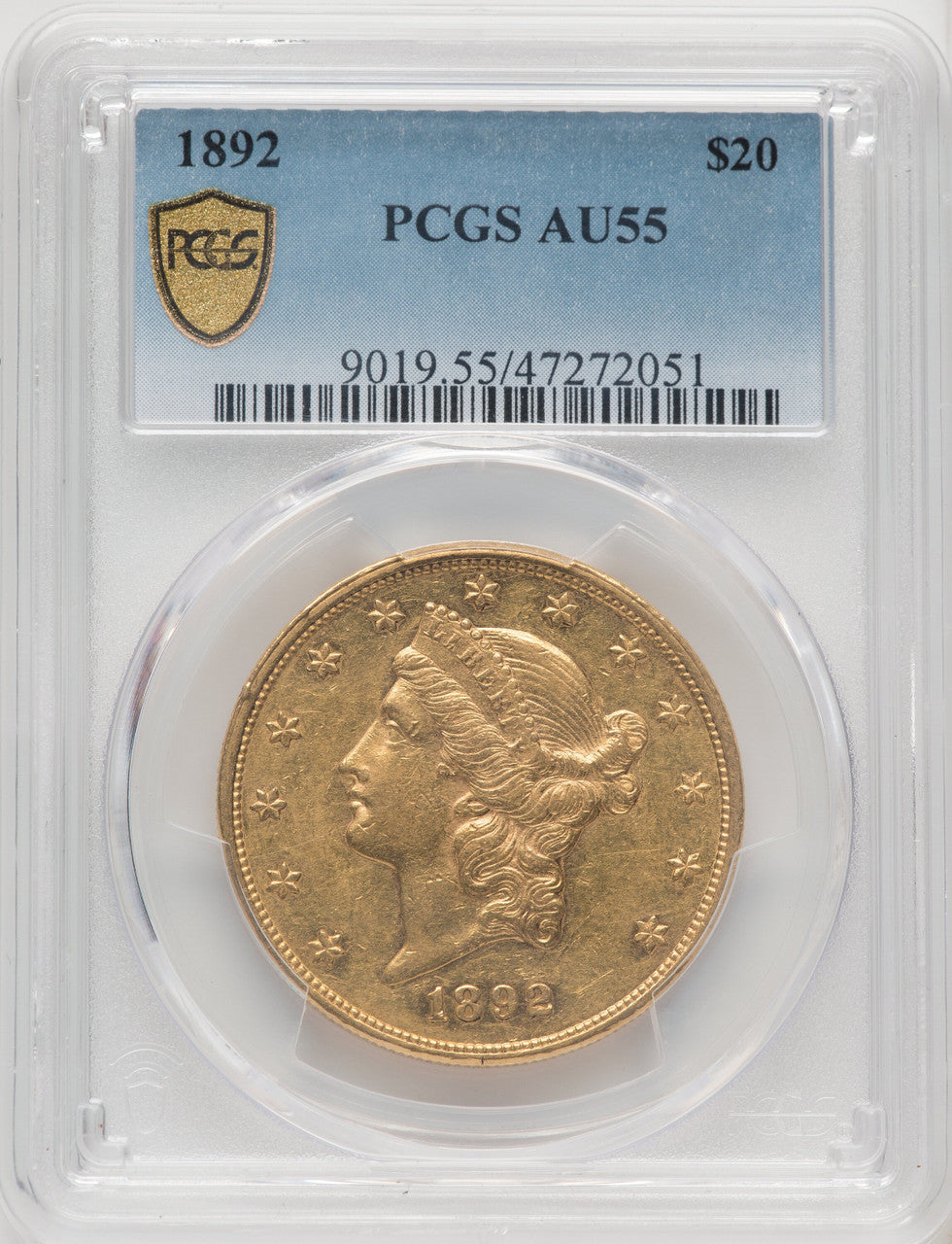 1892 $20 Liberty Double Eagle PCGS AU55