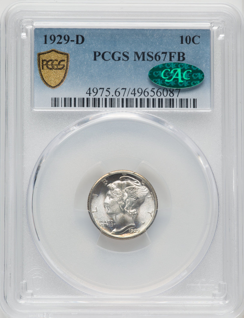 1929-D 10C FB CAC Mercury Dime PCGS MS67