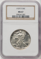1939-D 50C Walking Liberty Half Dollar NGC MS67 (771251002)